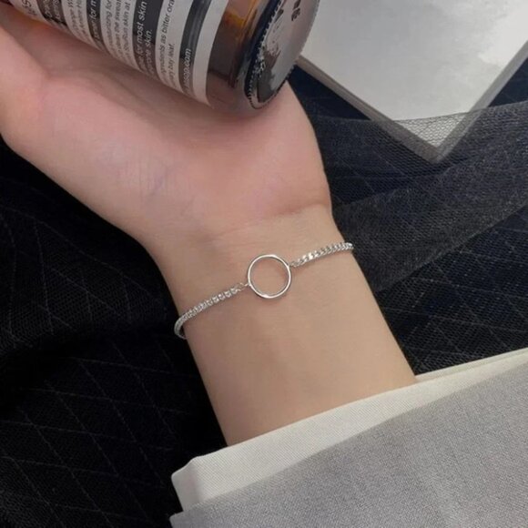 925 Sterling Silver Minimalist Dainty Thin Diamond & Chain Link Bracelet - Picture 5 of 5